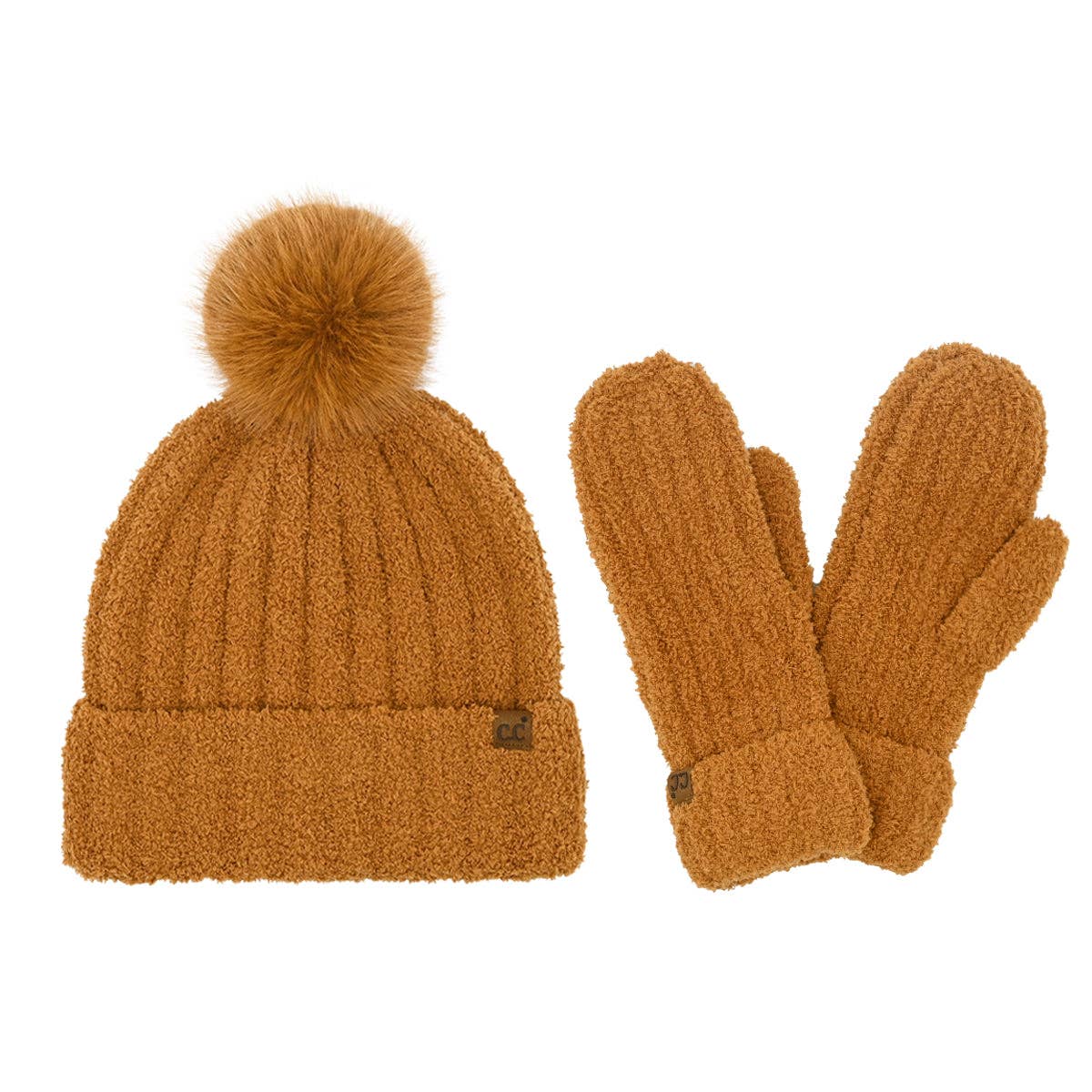 Cozy Yarn Hat and Mitten Set SEE0111: Taupe
