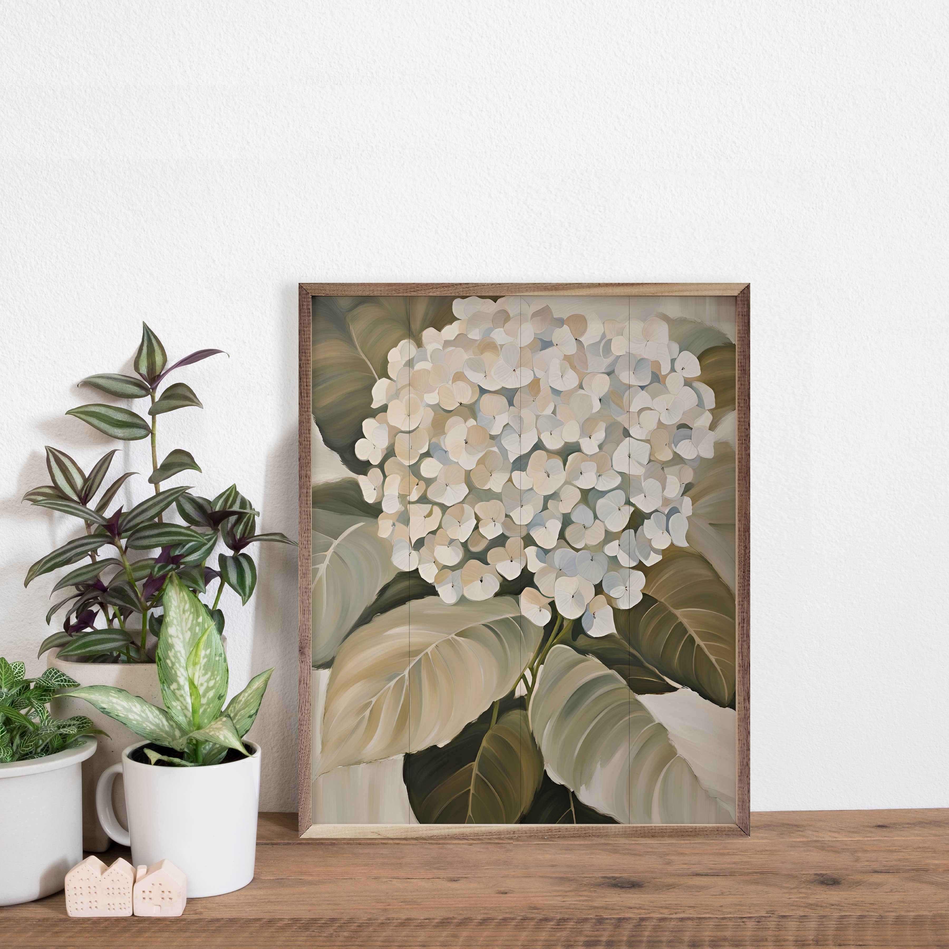 White Hydrangea: 8 x 10 x 1.5