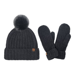 Cozy Yarn Hat and Mitten Set SEE0111: Hunter Green