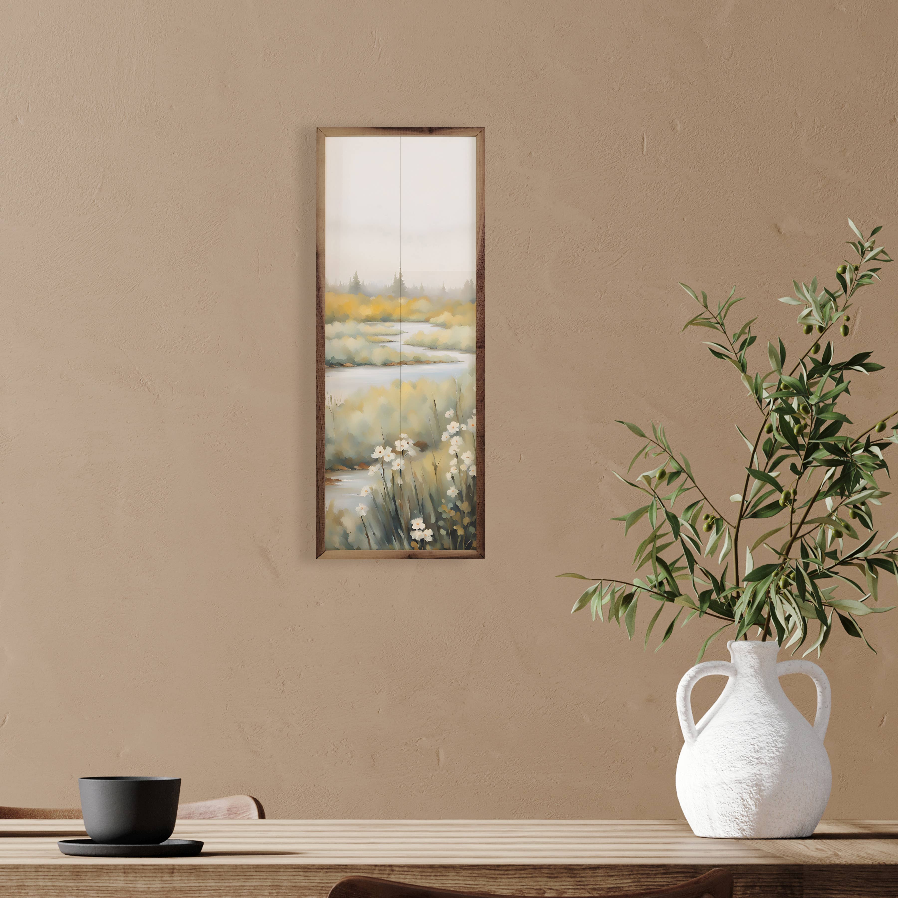 Creek With White Flowers: 8 x 24 x 1.5