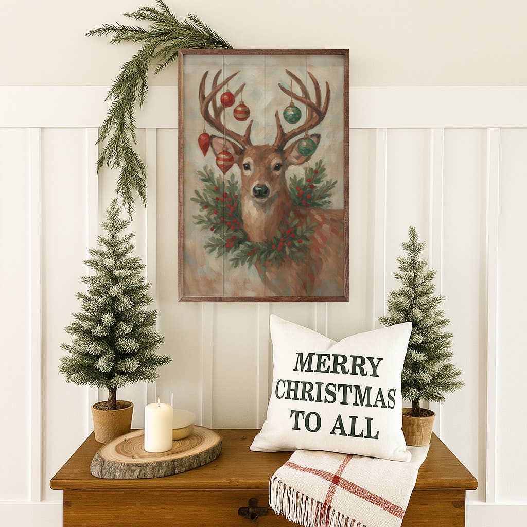 Christmas Whitetail Deer With Wreath: 5x8