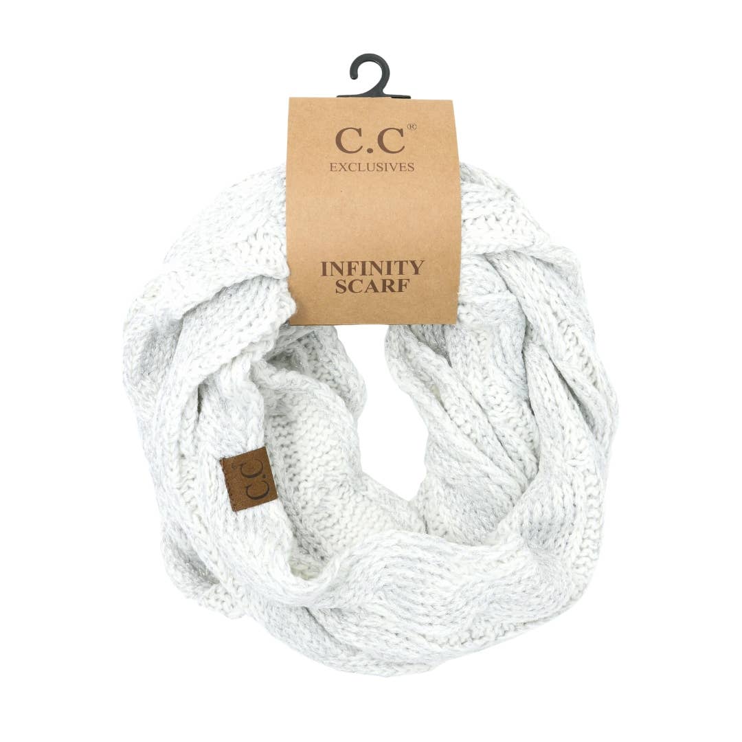 Metallic Cable Knit CC Infinity Scarf SF800MET: Metallic Black