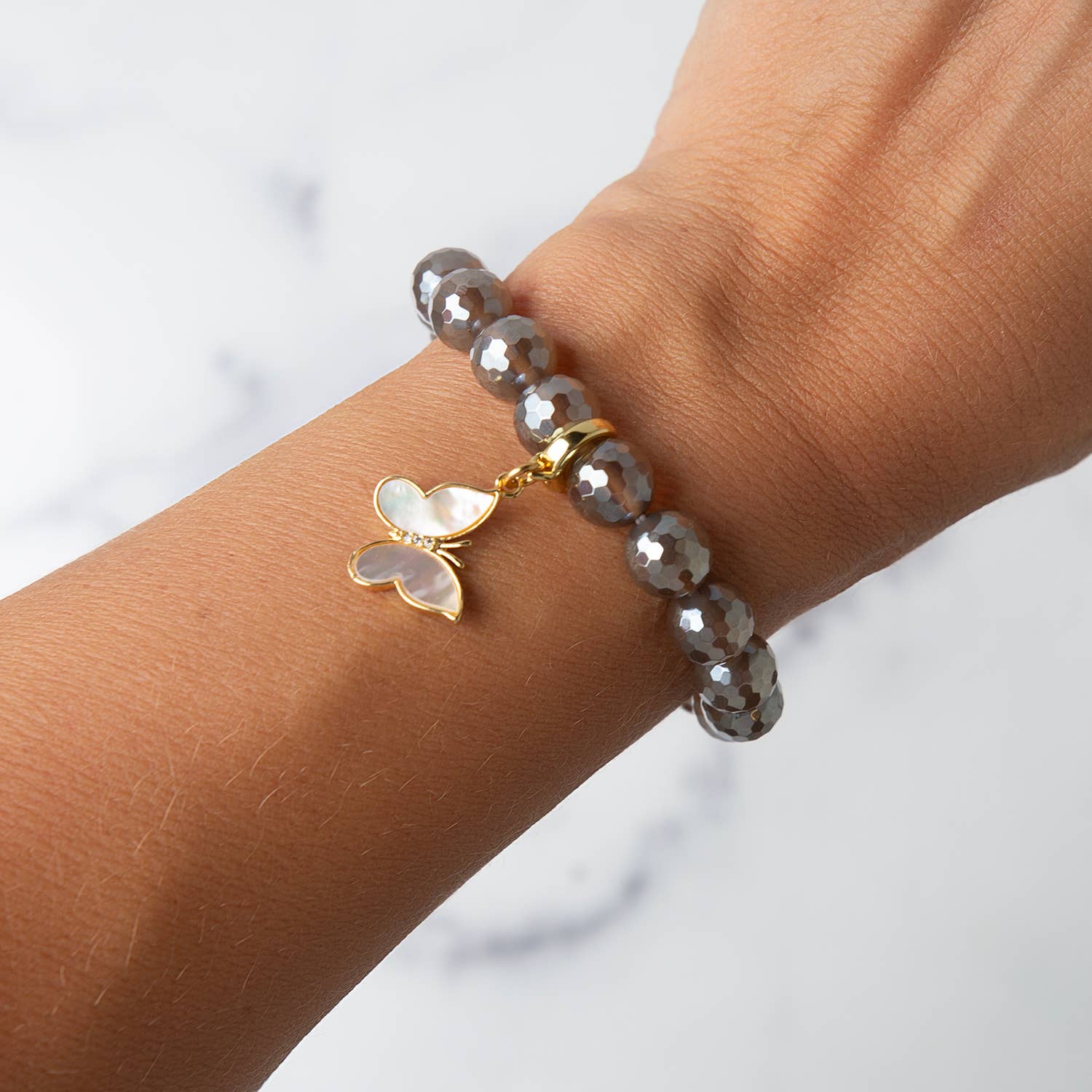 Butterfly Charm, Mother of Pearl, Charm Bar