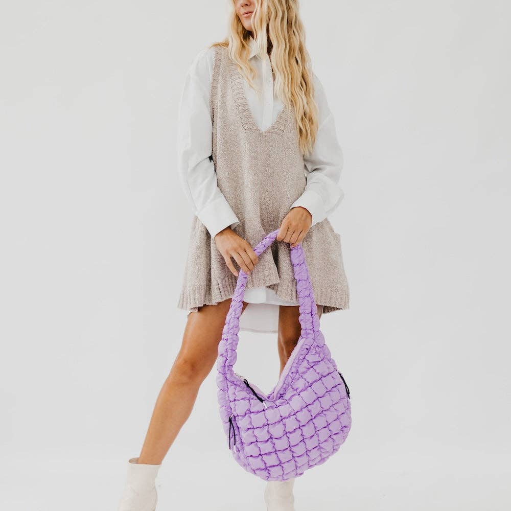 Carmen Quilted Hobo Tote Bag: Tan