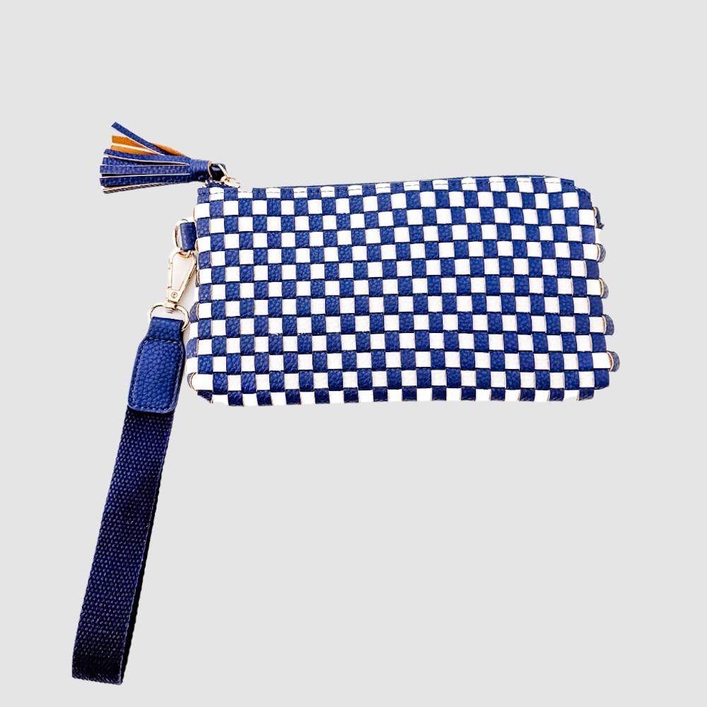 Emma Woven Clutch Wristlet: Navy Checkered