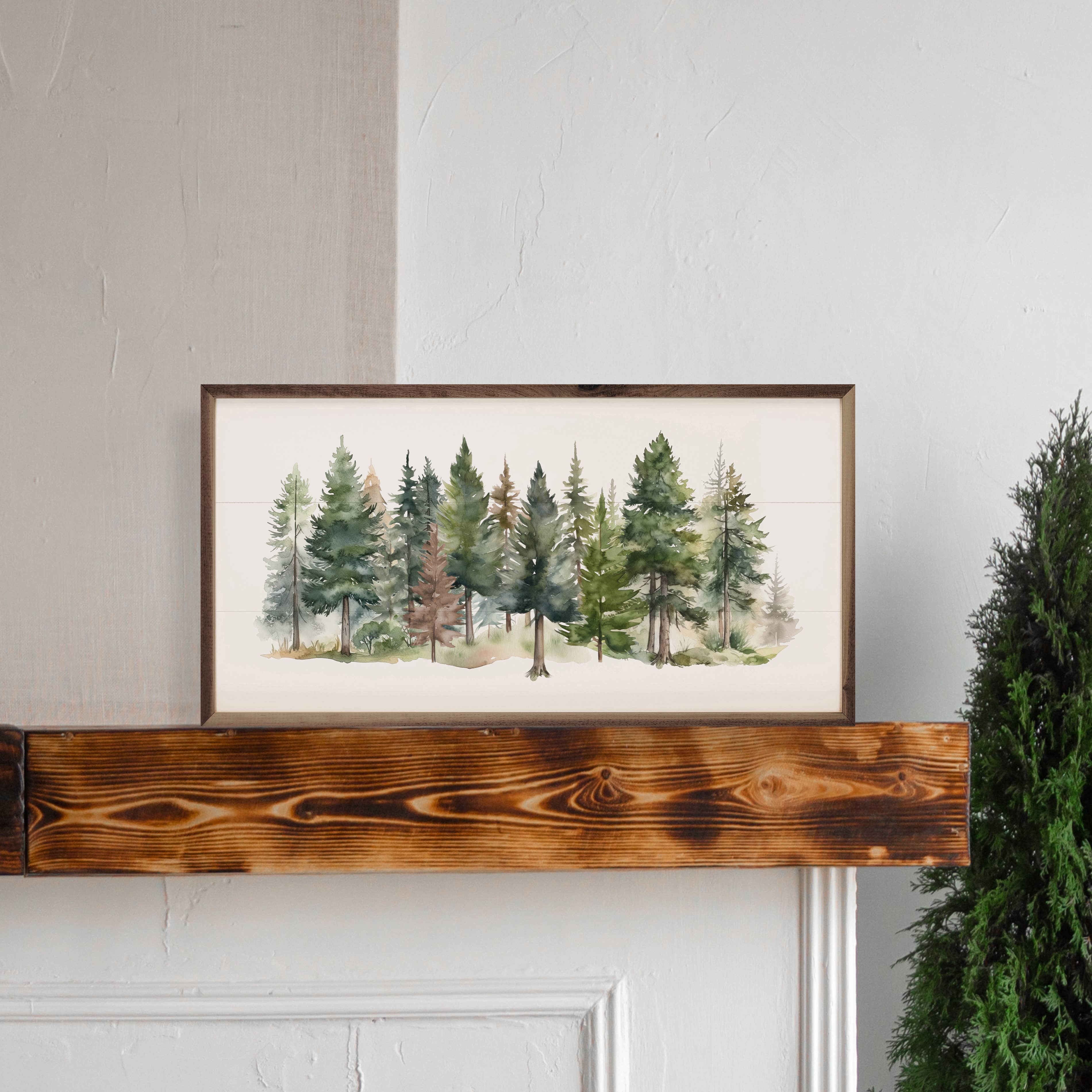 Watercolor Pines Forest II: 16 x 8 x 1.5
