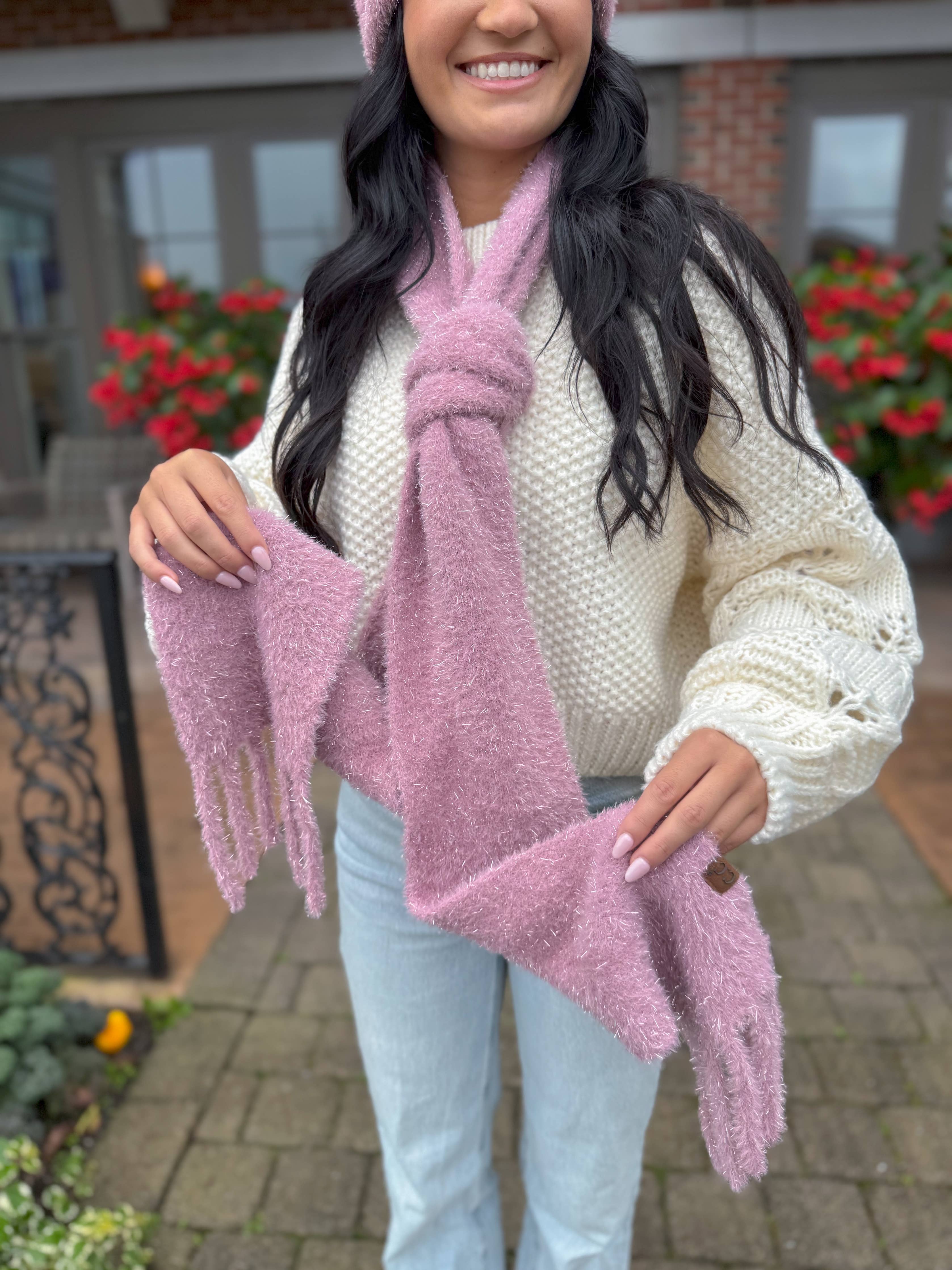 Metallic Eyelash C.C Scarf SFC0118: Ivory