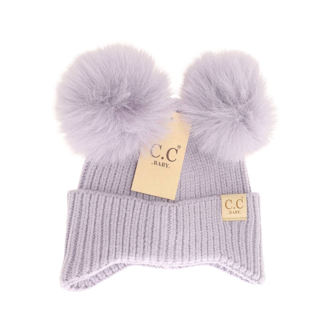 BABY Ear Flap Double Pom C.C Beanie BBHTC0078: Lavender