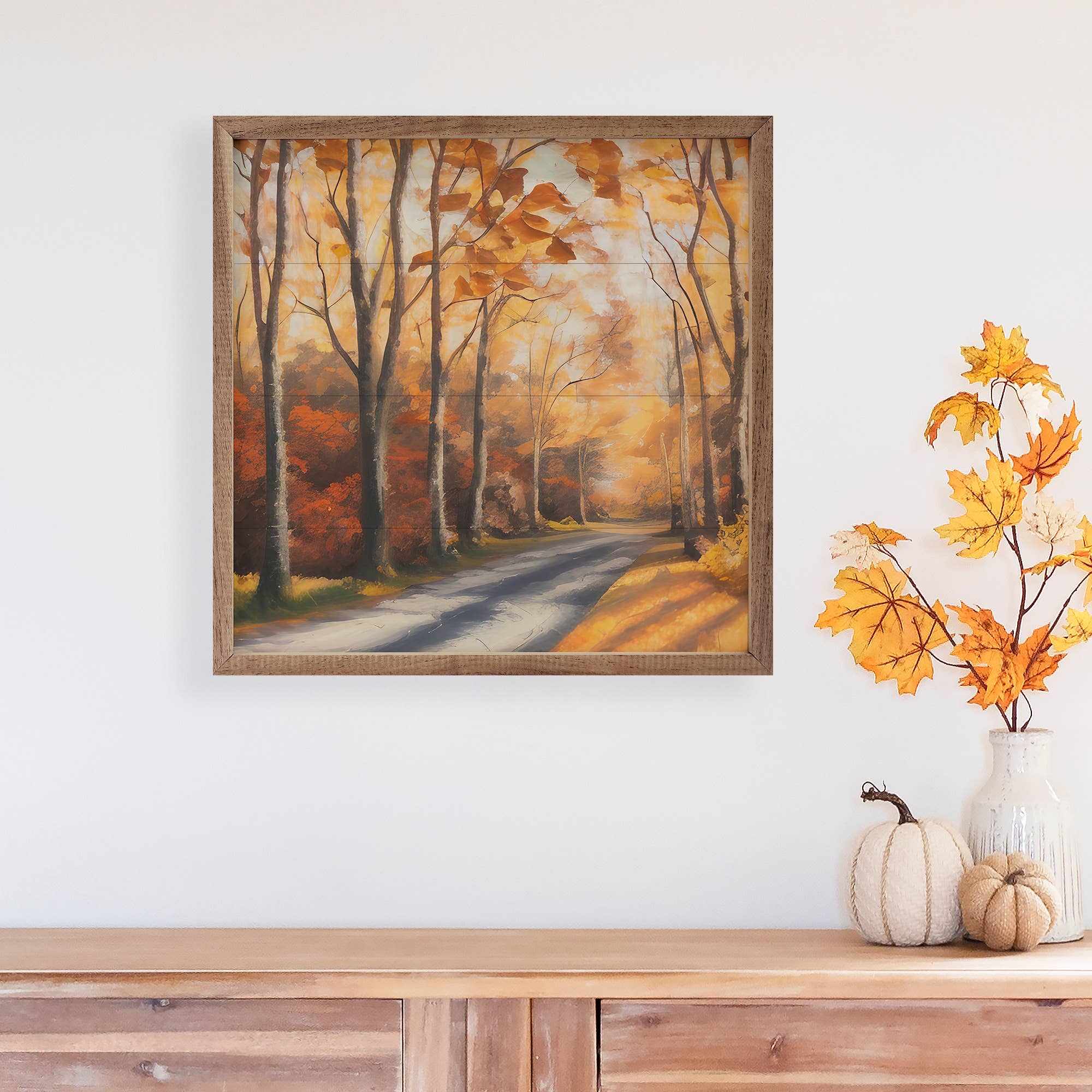 Autumn Path Art Print on American Hardwood: 12 x 12 x 1.5