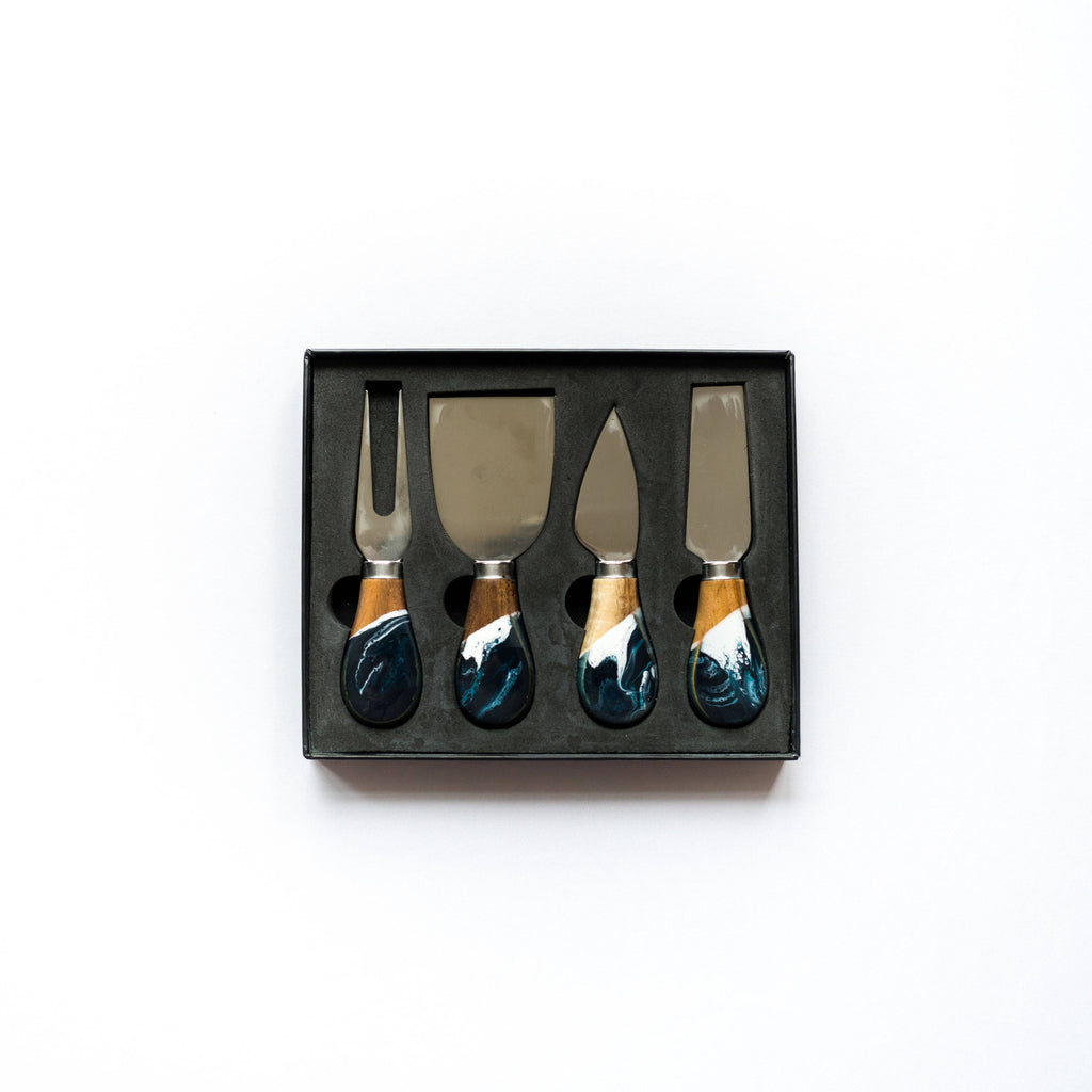Resin Coated Cheese Knife Set- Navy | White | Metallic
