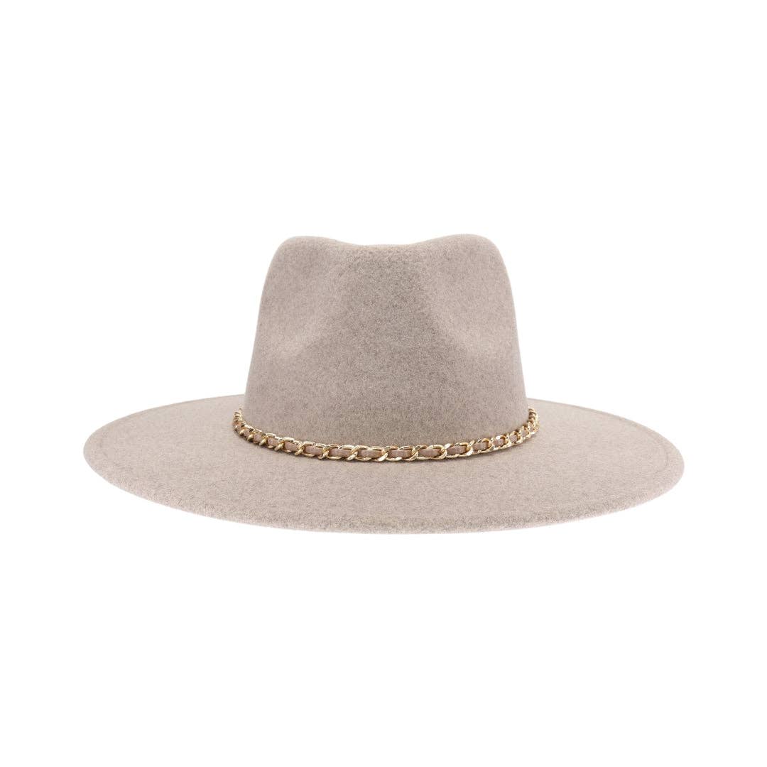 Chain Trim Band Vegan Fabric Hat VFE0003: Brown