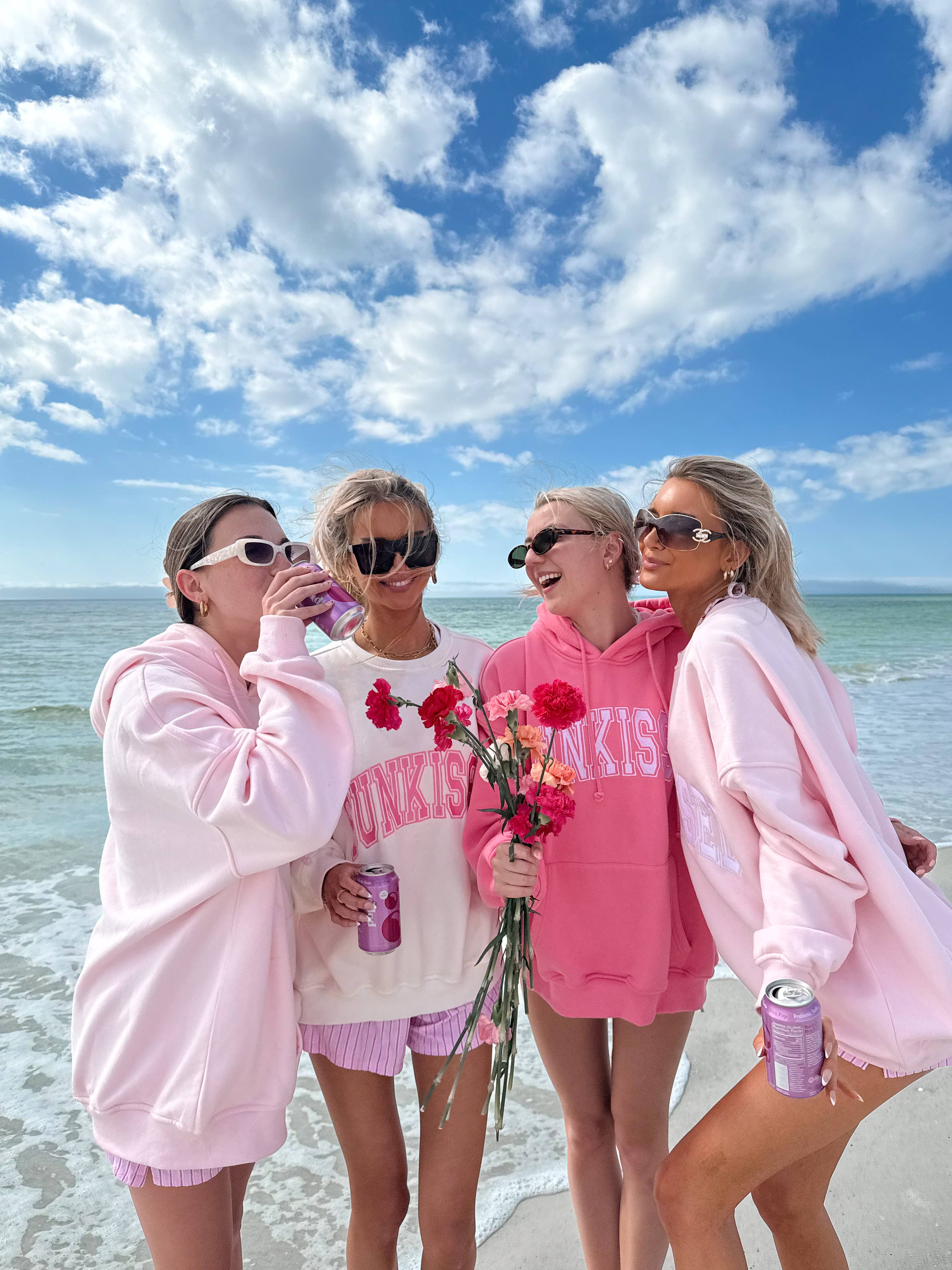 Hibiscus Pink Sunkissed Varsity Embroider Hoodie: Hibiscus Pink