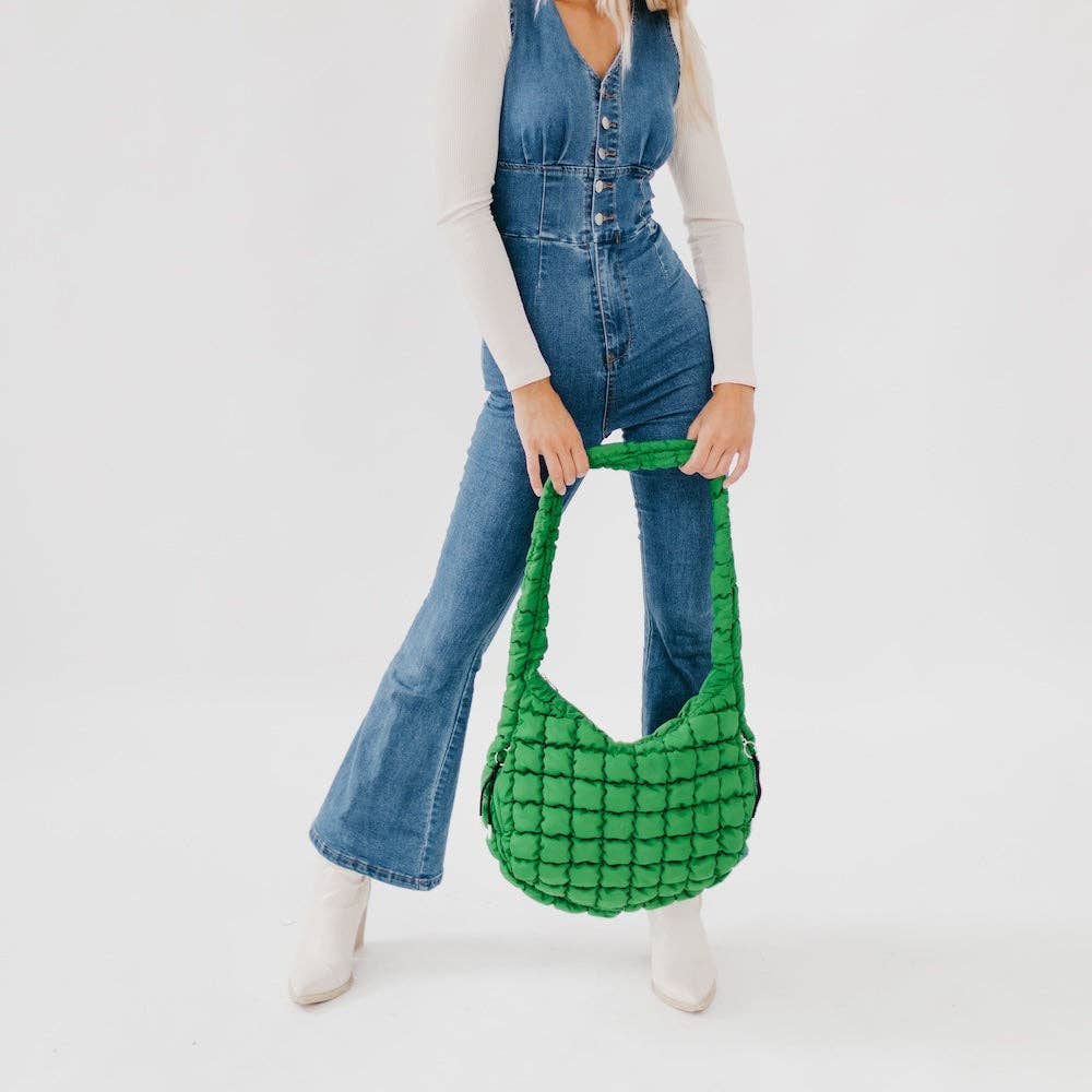 Carmen Quilted Hobo Tote Bag: Tan