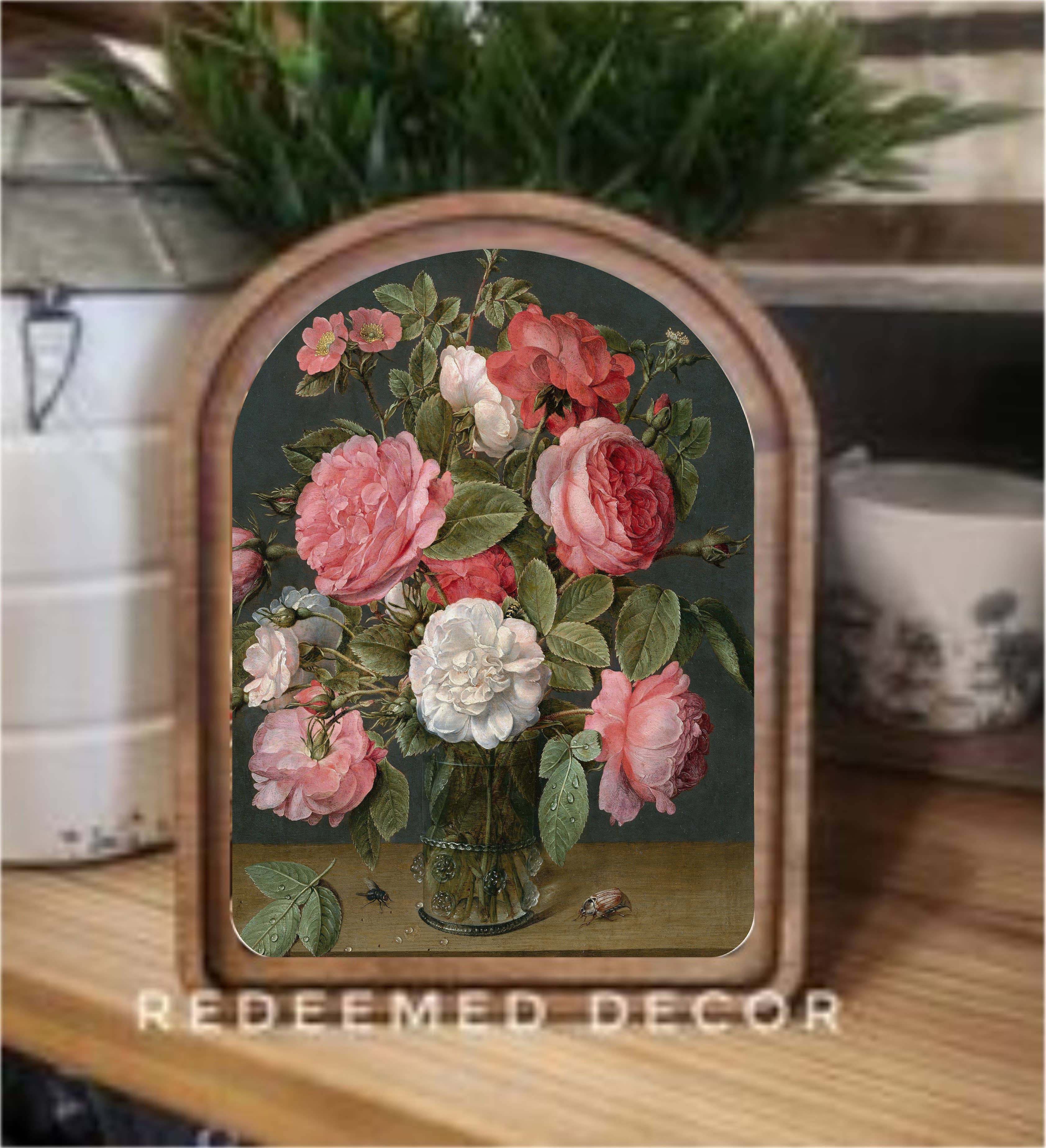 Arch Top Pink Roses Framed Art