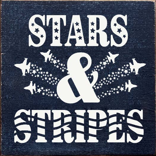 Stars & Stripes (Military Jet) Wood Sign: Old Blue