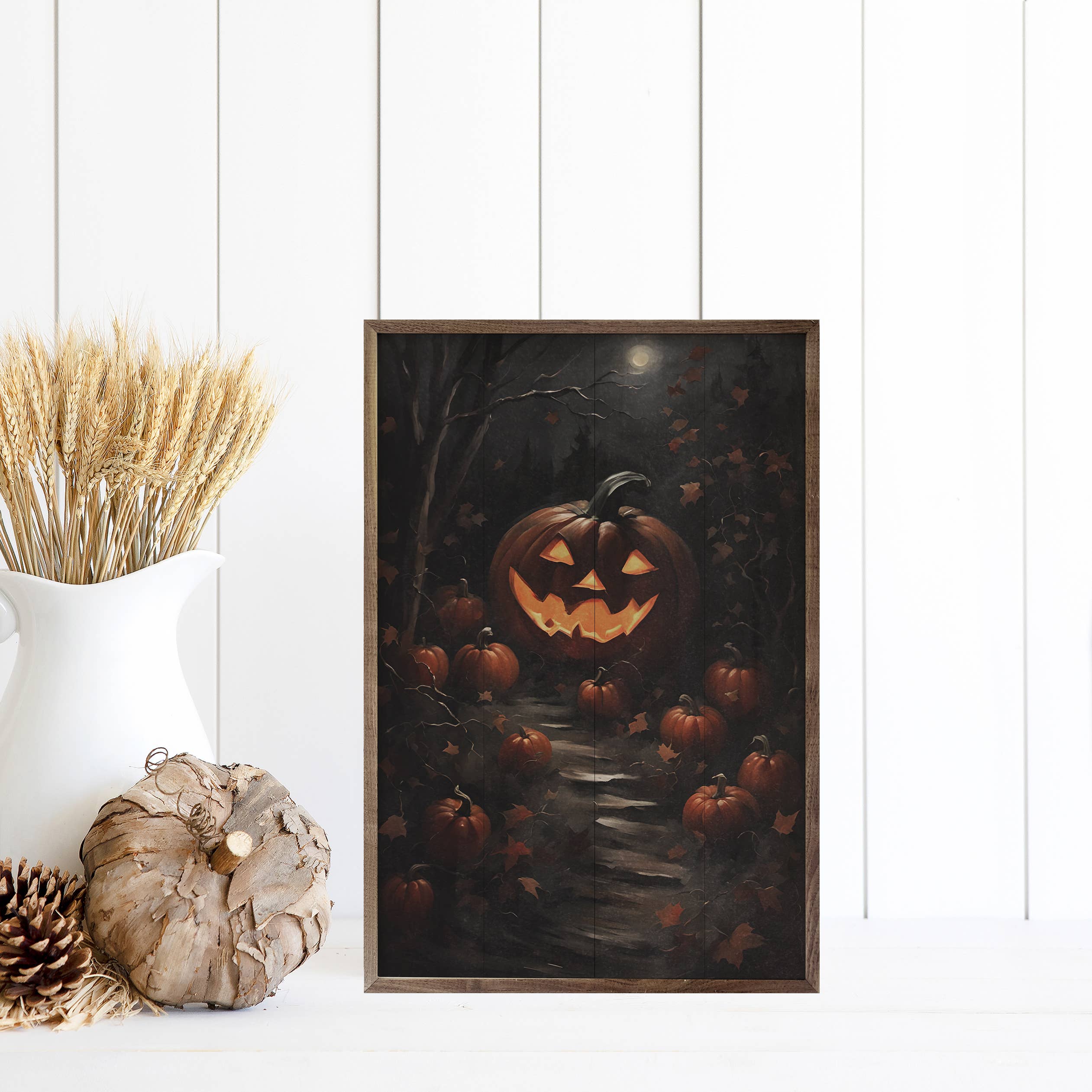 Pumpkin Path With Moon: 10 x 16 x 1.5