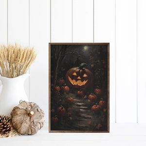 Pumpkin Path With Moon: 10 x 16 x 1.5
