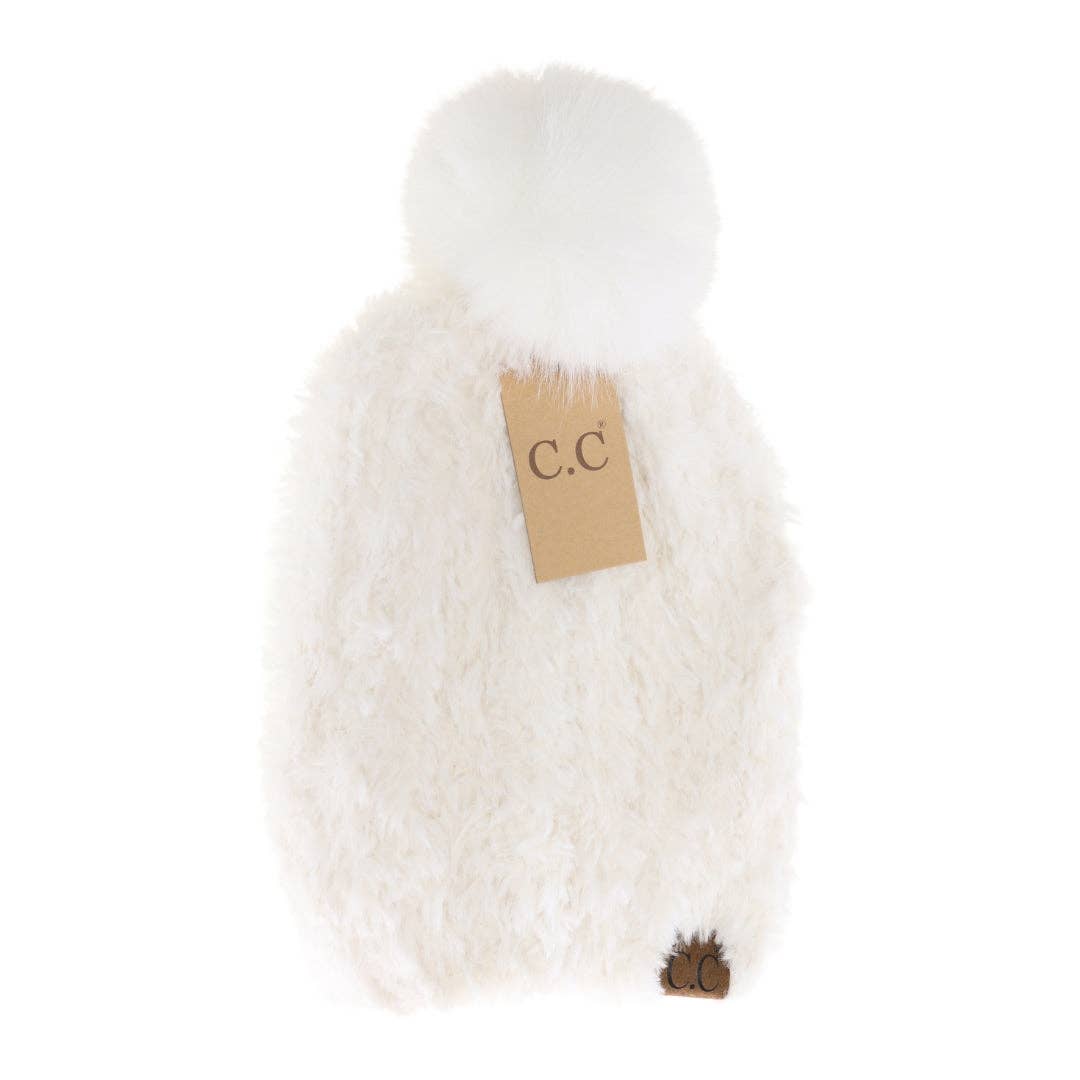 Allover Faux Fur Pom C.C Beanie HTE0004: Ivory