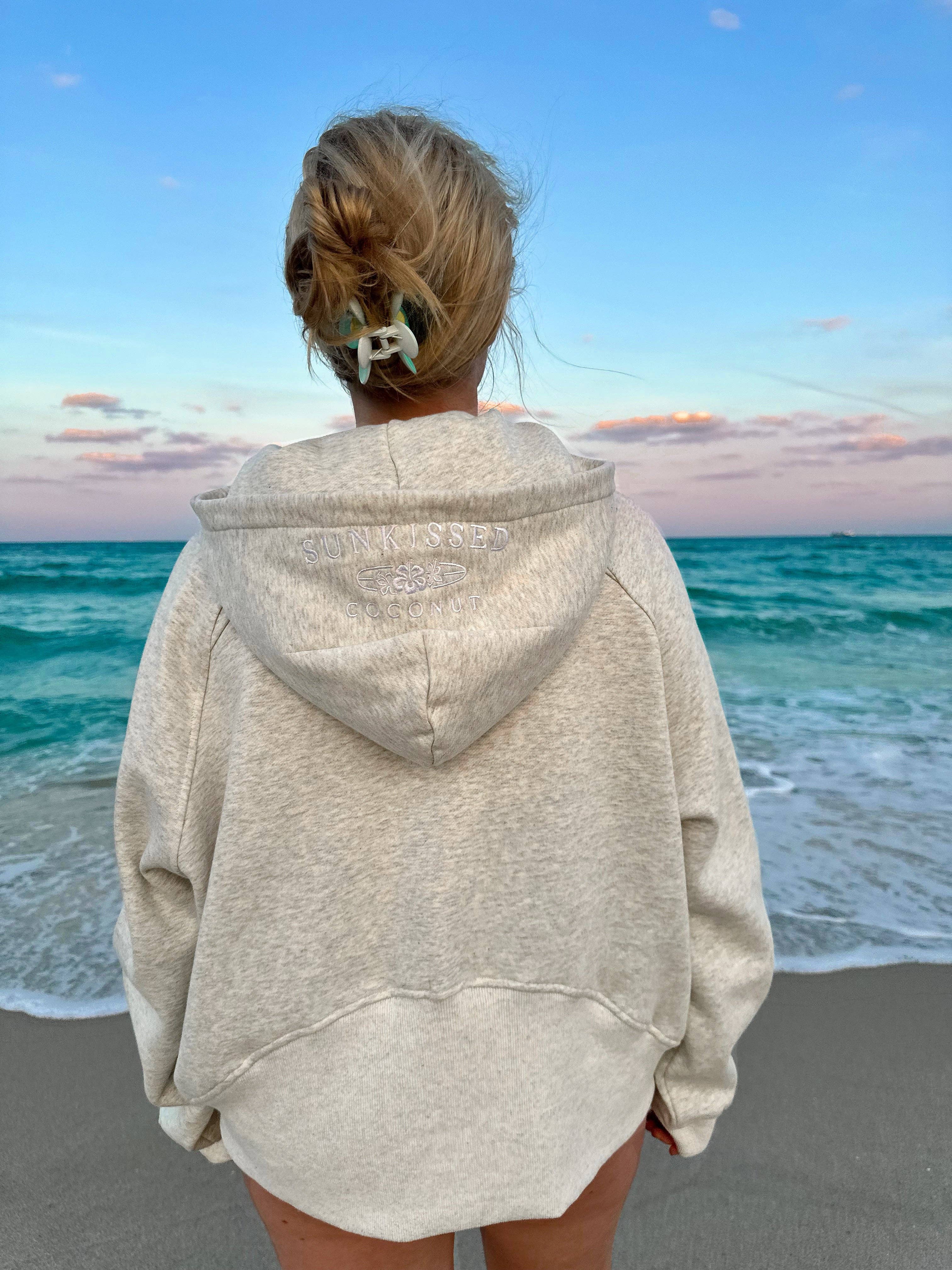 Salty Grey Pilates Detailed Waist Length Quarter Zip Hoodie: Salty Grey