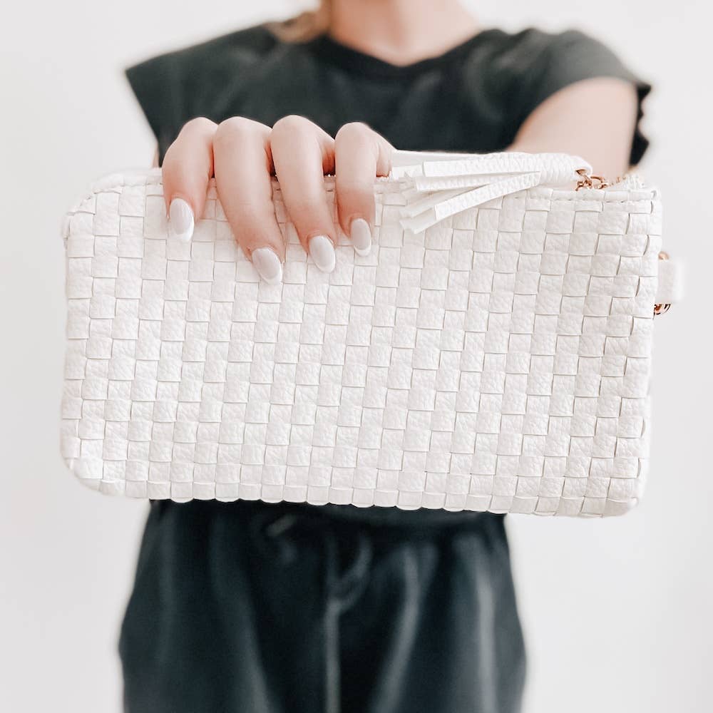 Emma Woven Clutch Wristlet: Cream