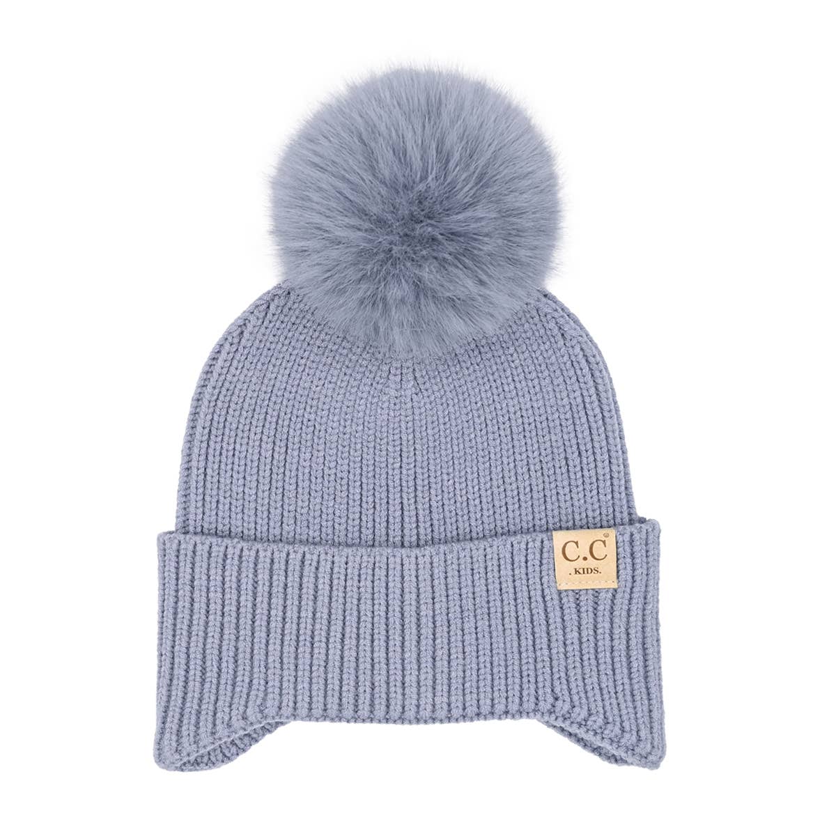KIDS Ear Flap Double Pom C.C Beanie KDHTC0078: NEW-Sage