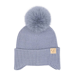 KIDS Ear Flap Double Pom C.C Beanie KDHTC0078: NEW-Sage