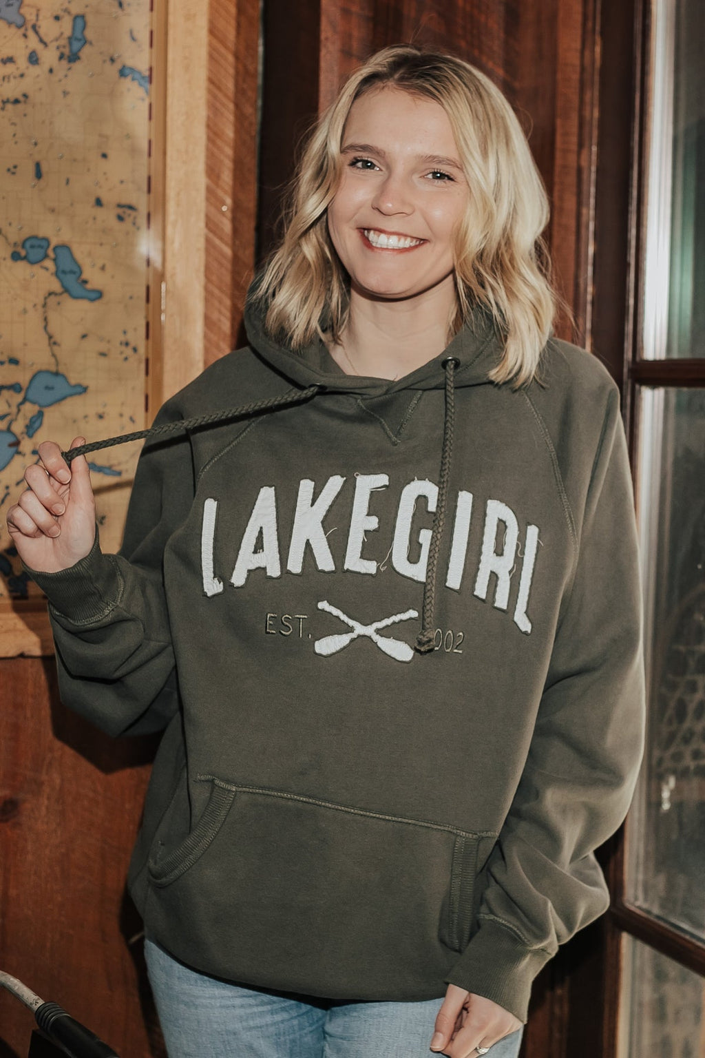 Lakegirl - Sanded Fleece Hooded Sweatshirt - Olive