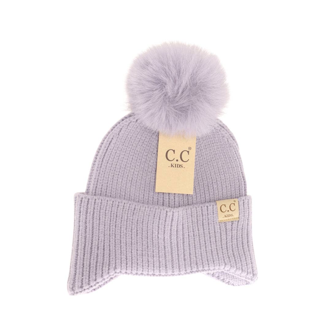 KIDS Ear Flap Double Pom C.C Beanie KDHTC0078: NEW-Sage