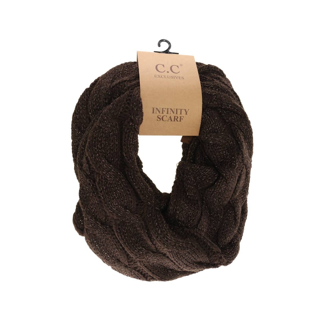 Metallic Cable Knit CC Infinity Scarf SF800MET: Metallic Red