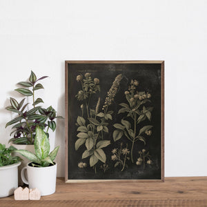 Vintage Neutral Floral Print Black: 24 x 30 x 1.5