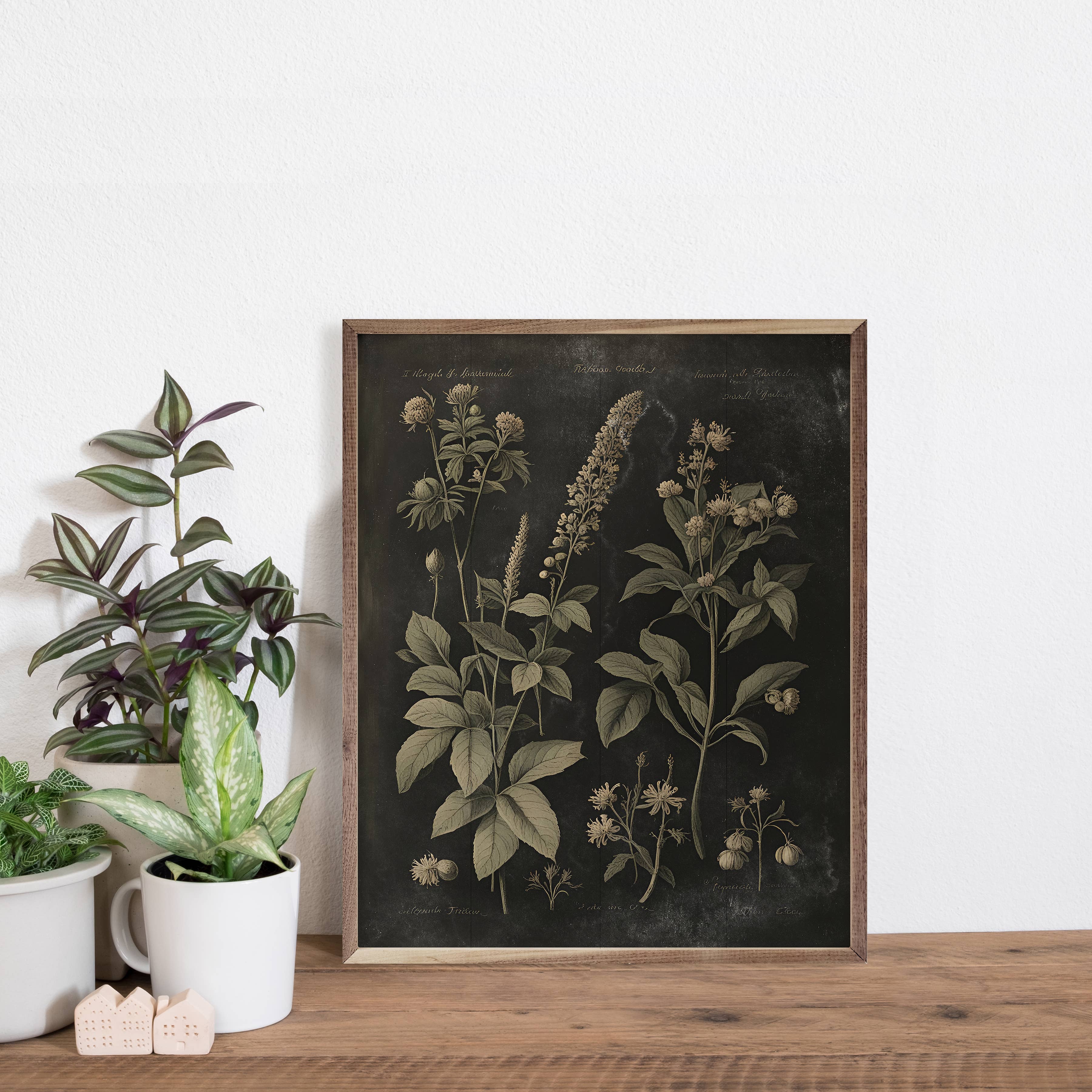 Vintage Neutral Floral Print Black: 16 x 20 x 1.5