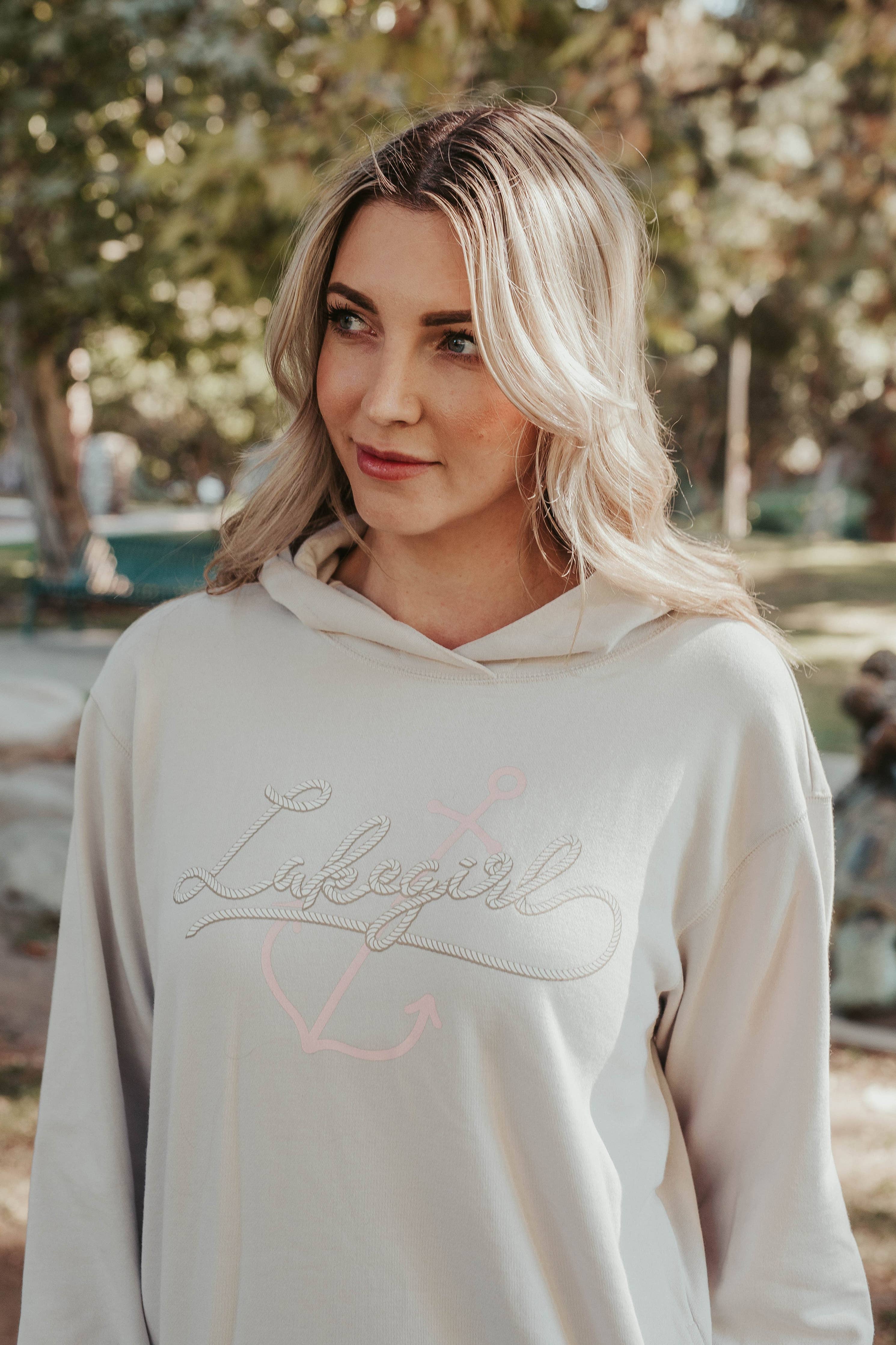 Cappuccino LAKEGIRL Crossover Hoodie: Cappuccino CURSIVE