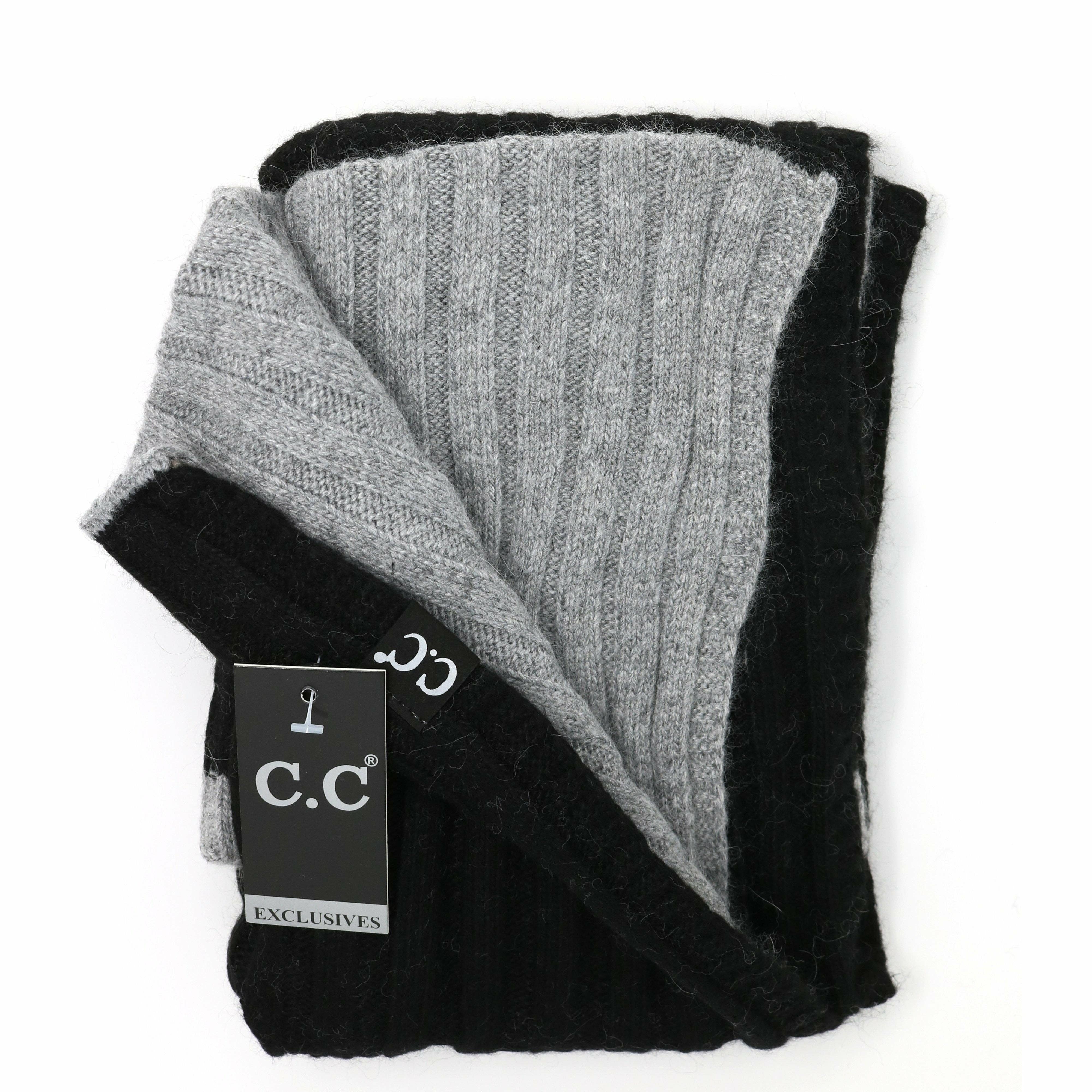 CC Exclusive-Black Label Two Tone Ribbed Knit Infinity Scarv: Black/Grey