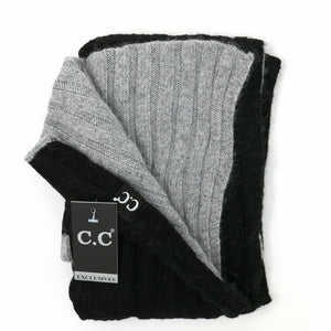 CC Exclusive-Black Label Two Tone Ribbed Knit Infinity Scarv: Black/Grey
