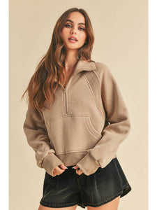 Funnel Neck Half Zip Pullover- Oat