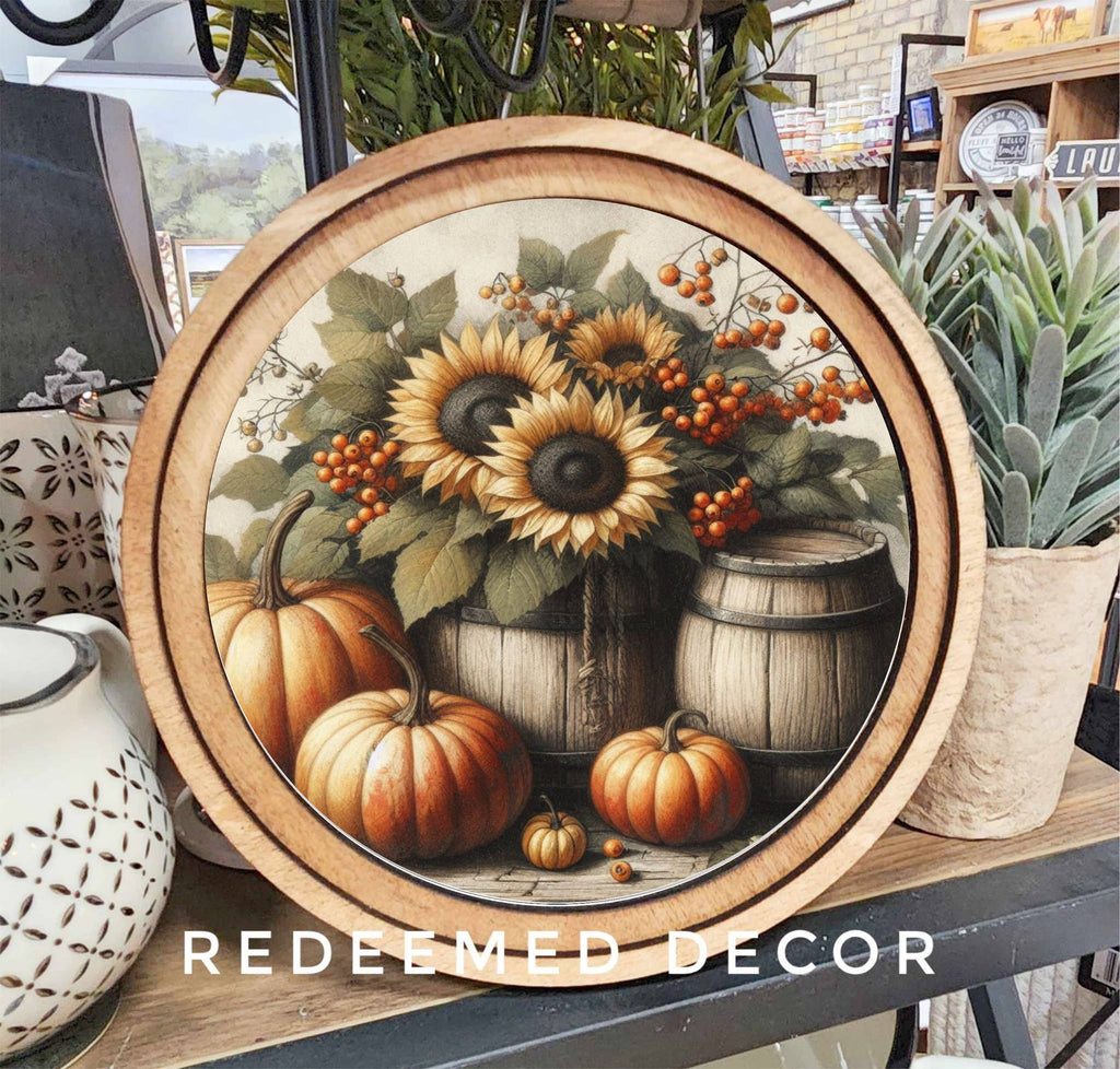 8" Round Sunflower Barrel Art