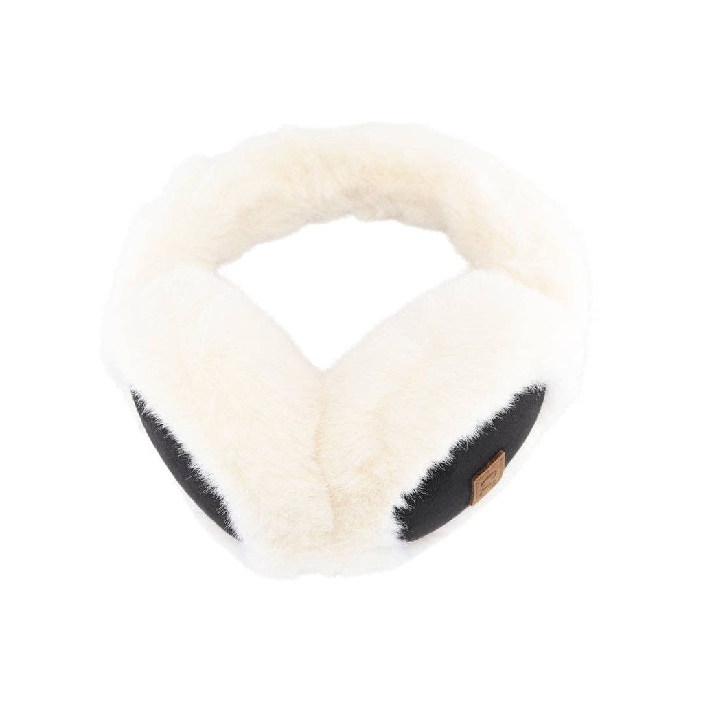 Suede and Faux Fur C.C Earmuff EMS4491: Black/Ivory
