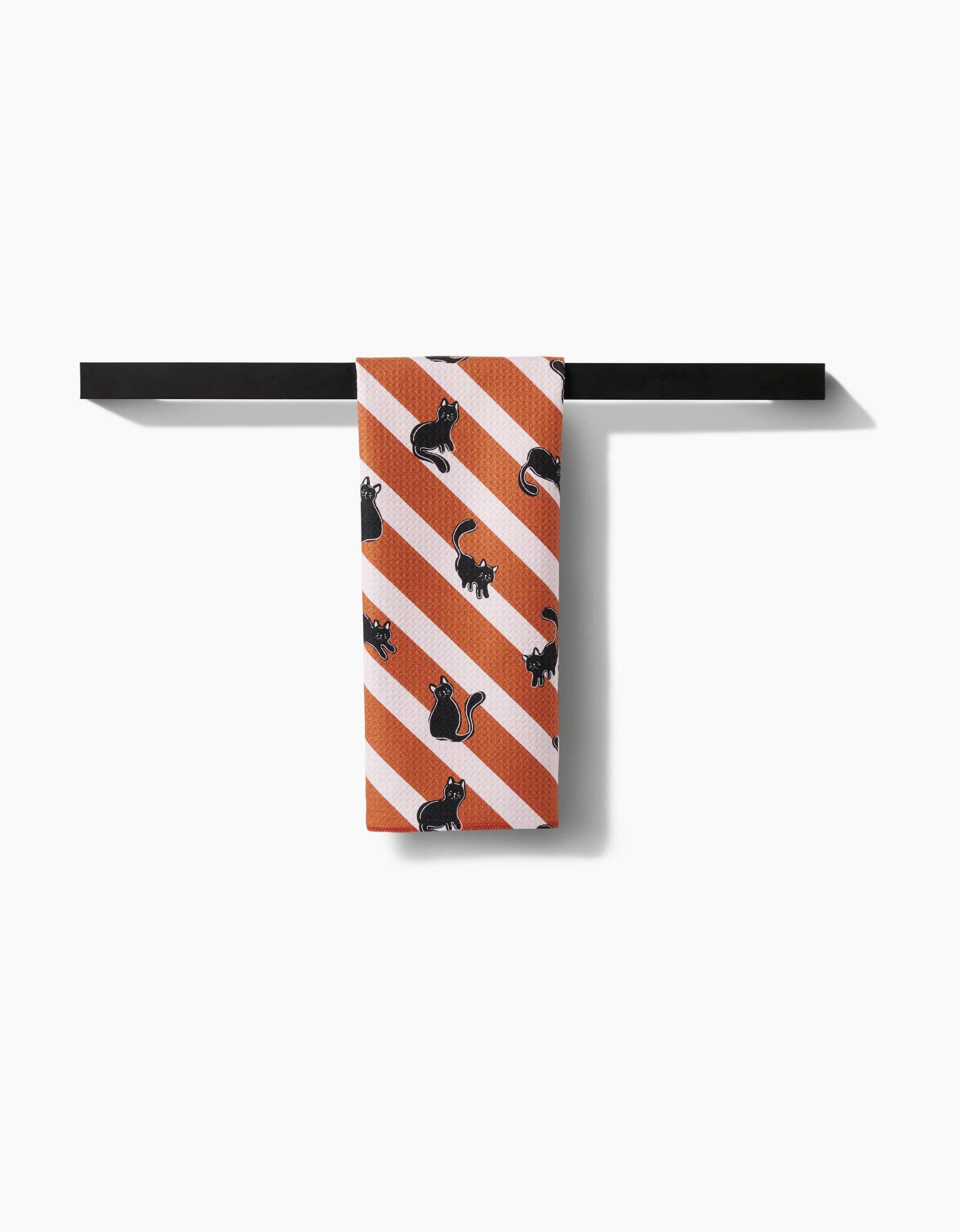 Striped Black Cats Orange Tea Towel
