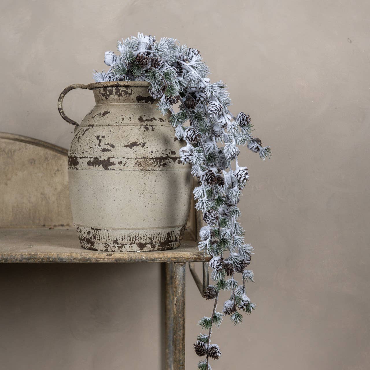 42" DRAPING SNOWY LARCH & PINECONE SPRAY