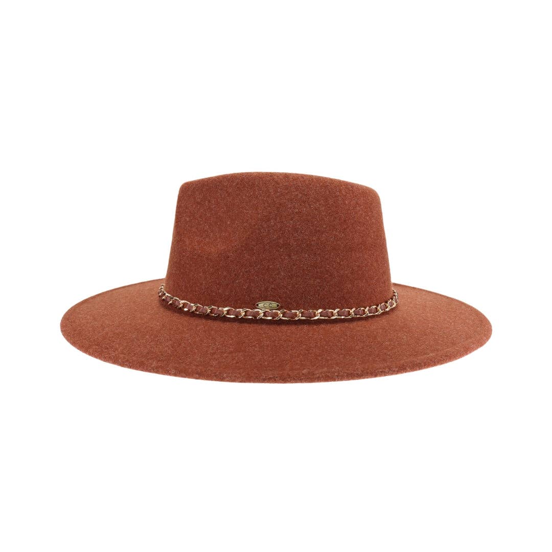 Chain Trim Band Vegan Fabric Hat VFE0003: Brown