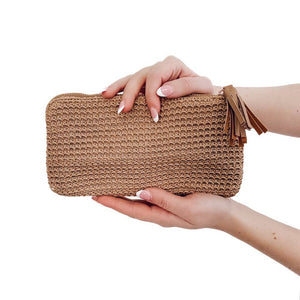 Rome Raffia Clutch Card Wallet Wristlet: Black