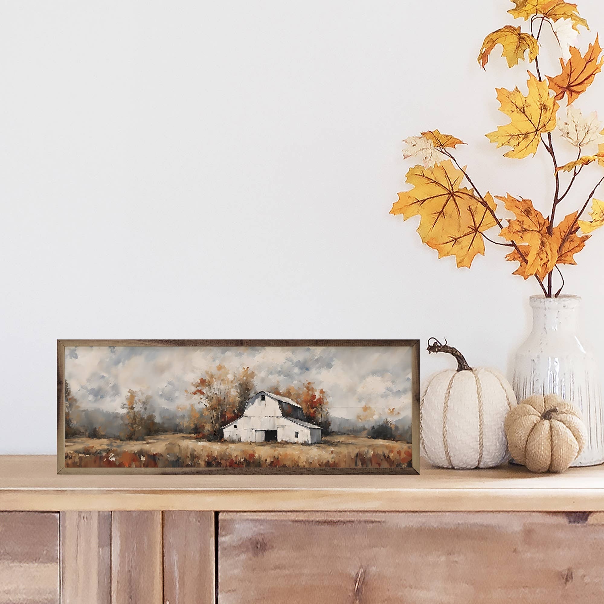 White Barn In The Fall: 36 x 12 x 1.5