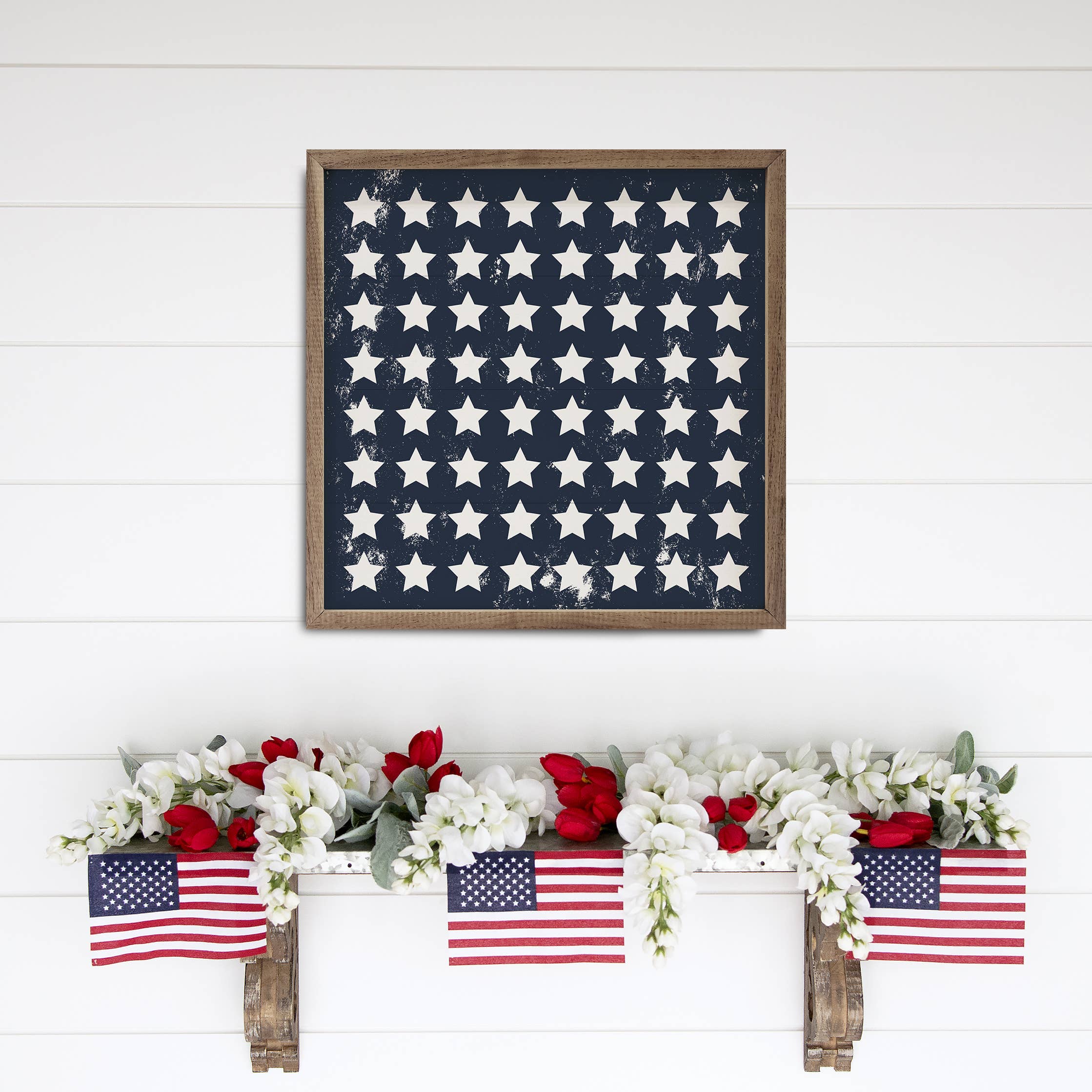 Pattern White Stars On Blue: 8 x 8 x 1.5