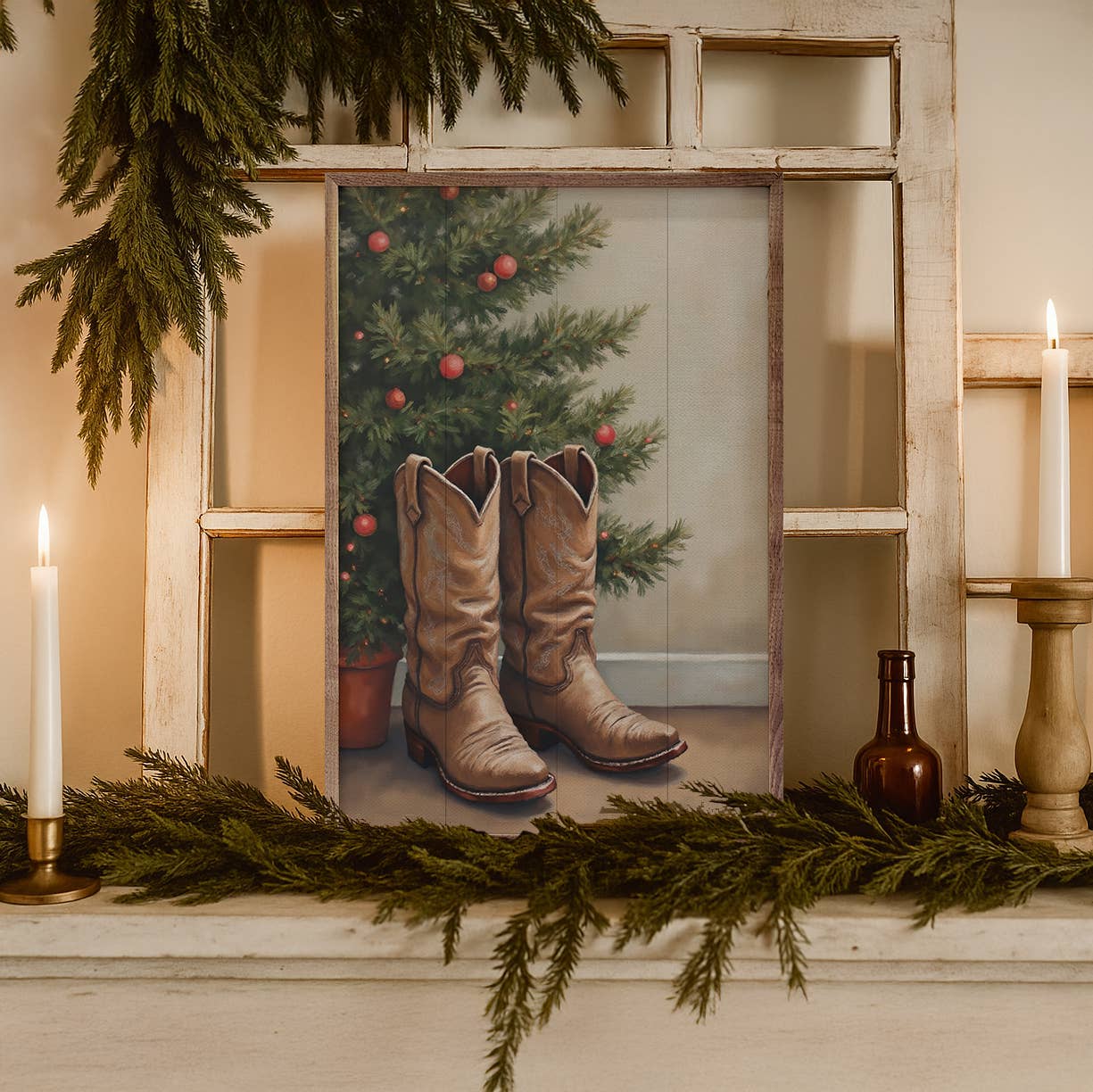 Cowboy Boots By Christmas Tree: 16x24