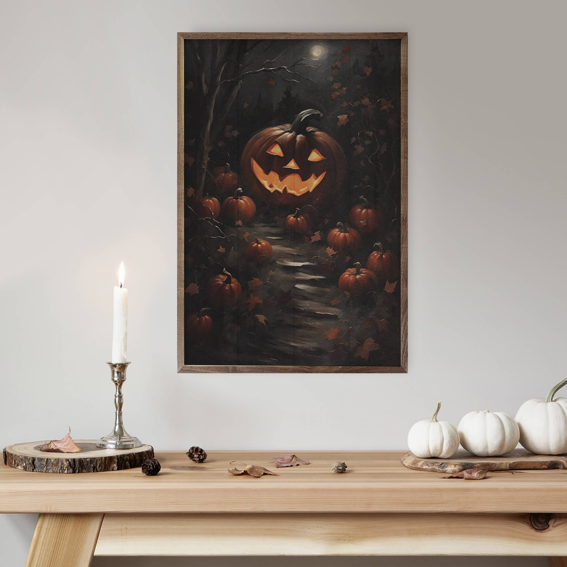 Pumpkin Path With Moon: 10 x 16 x 1.5