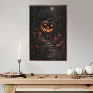 Pumpkin Path With Moon: 10 x 16 x 1.5