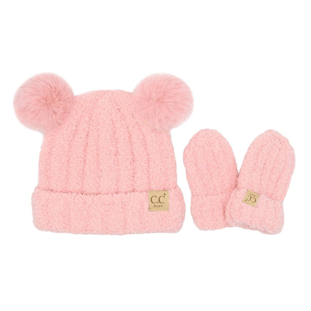 BABY Cozy Yarn C.C Hat/Mitten Set BBSEE0111: Pink