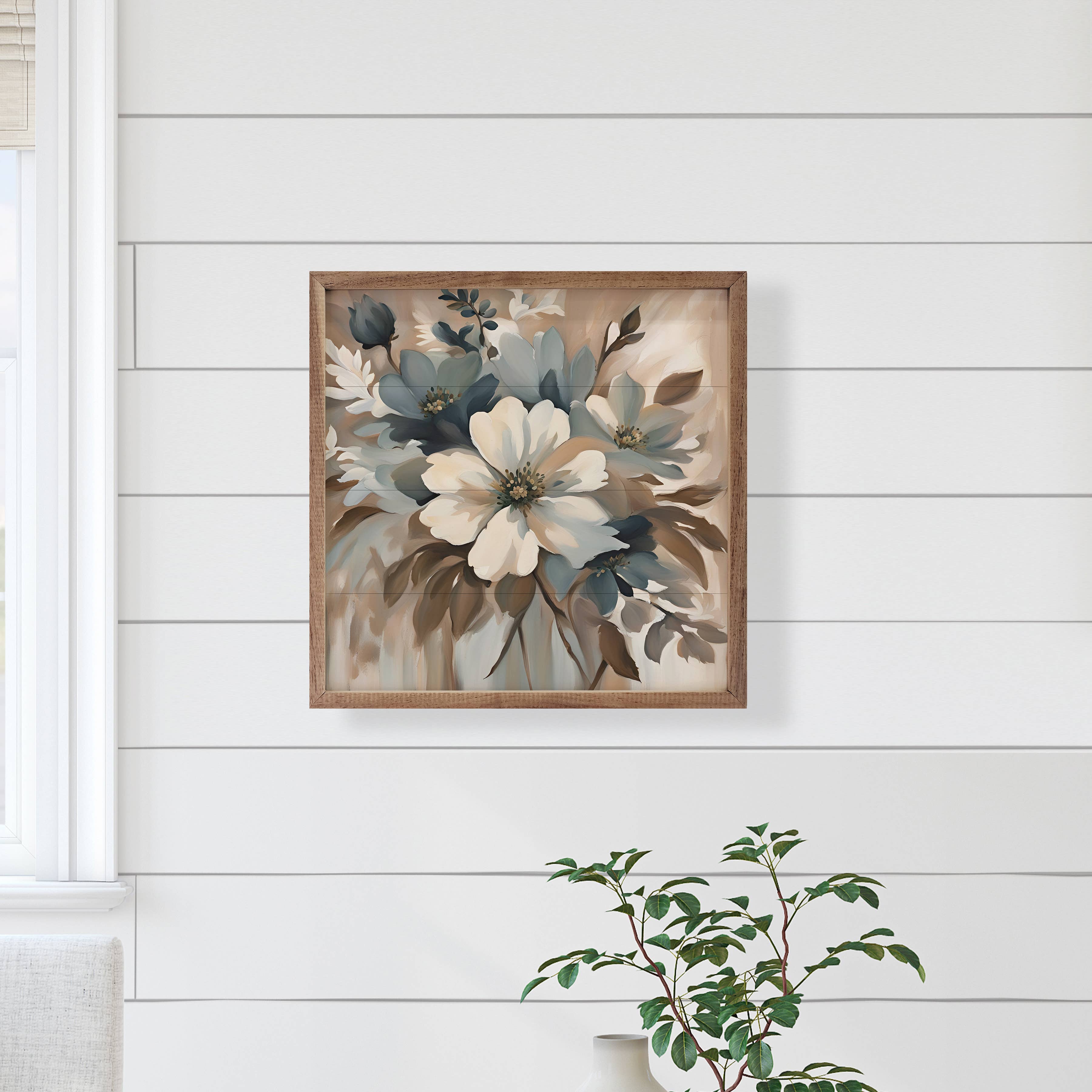 Blue And Tan Floral Display: 4 x 4 x 1