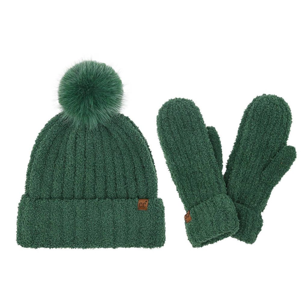 Cozy Yarn Hat and Mitten Set SEE0111: Hunter Green