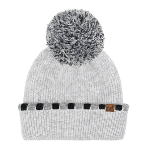 Neutral Horizontal Stripe Cuffed C.C Pom Beanie HTE0121: Black